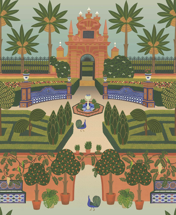Sample - Alcazar Gardens Wallpaper - Terracotta Multi
