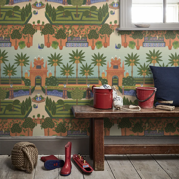 Sample - Alcazar Gardens Wallpaper - Terracotta Multi