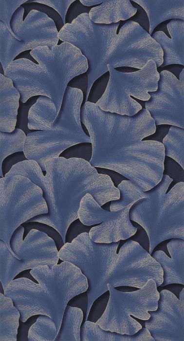 Sample - Biloba Ginkgo Wallpaper - Indigo