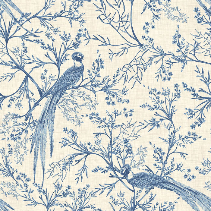 Sample - Bird Toile Wallpaper - Dark Denim