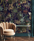 Sample - Birds Birds Mural Wallpaper - Deep Blue