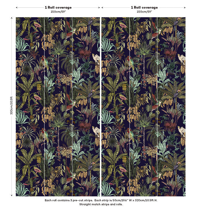 Sample - Birds Birds Mural Wallpaper - Deep Blue