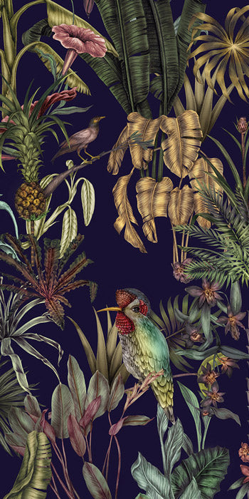 Sample - Birds Birds Mural Wallpaper - Deep Blue