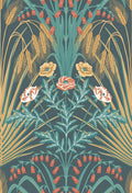 Sample - Bluebell Wallpaper - Teal/Gold/Coral