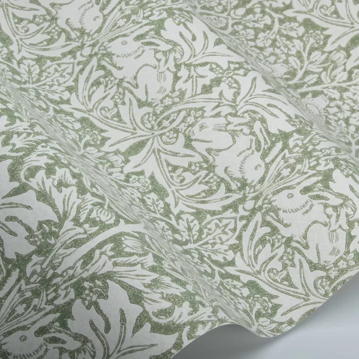 Sample - Brer Rabbit by Morris Wallpaper - Leaf Green