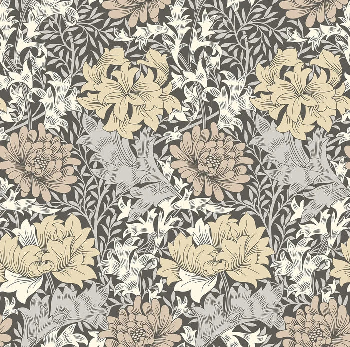 Sample - Chrysanthemum - Eden by Morris Wallpaper - Graphite Mix