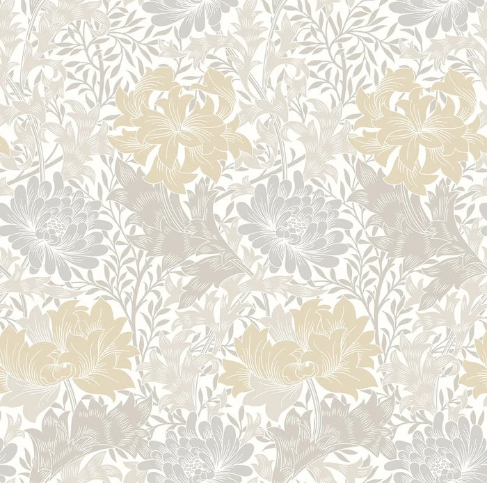 Sample - Chrysanthemum - Eden by Morris Wallpaper - Natural Stone