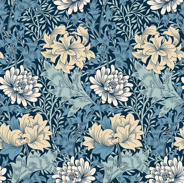 Sample - Chrysanthemum - Eden by Morris Wallpaper - Navy Mix