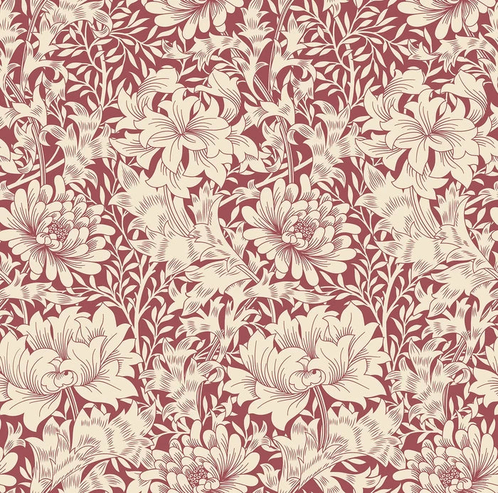 Sample - Chrysanthemum - Eden by Morris Wallpaper - Ruby Red