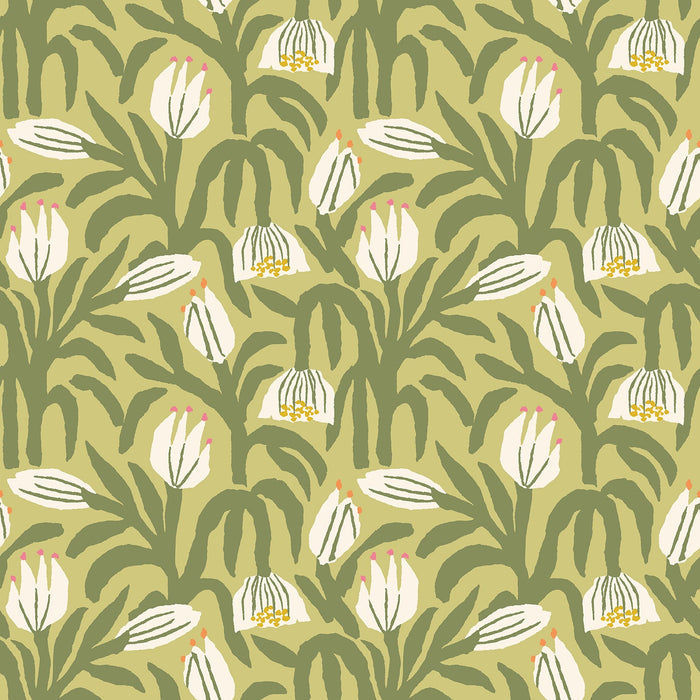 Sample - Chunky Flower Wallpaper - Olive Green