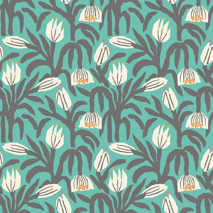 Sample - Chunky Flower Wallpaper - Teal Blue