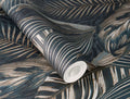 Sample - Exotic Leaves Wallpaper - Dark Blue and Copper