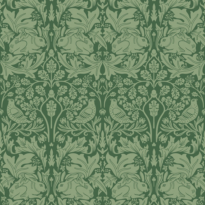 Sample - Forest Rabbit Wallpaper - Forest Green