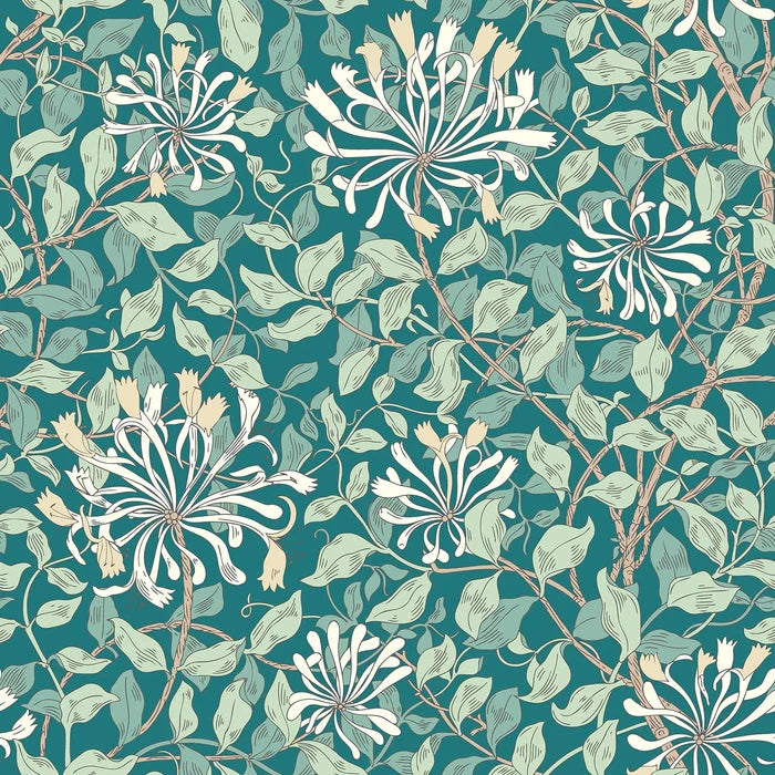 Sample - Honeysuckle Leaf Trail Wallpaper - Ohpopsi - Dark Jade