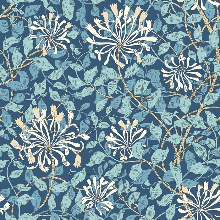 Sample - Honeysuckle Leaf Trail Wallpaper - Ohpopsi - Navy Blue