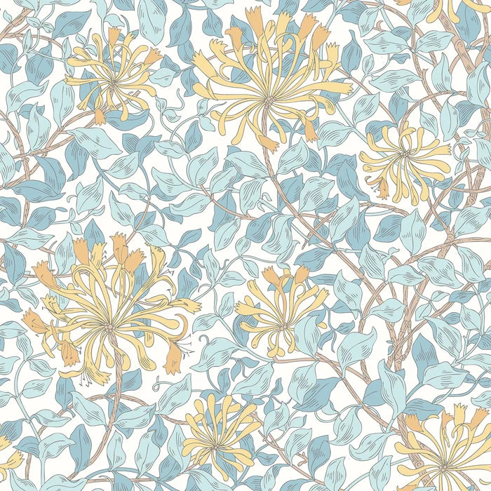 Sample - Honeysuckle Leaf Trail Wallpaper - Ohpopsi - Soft Blue