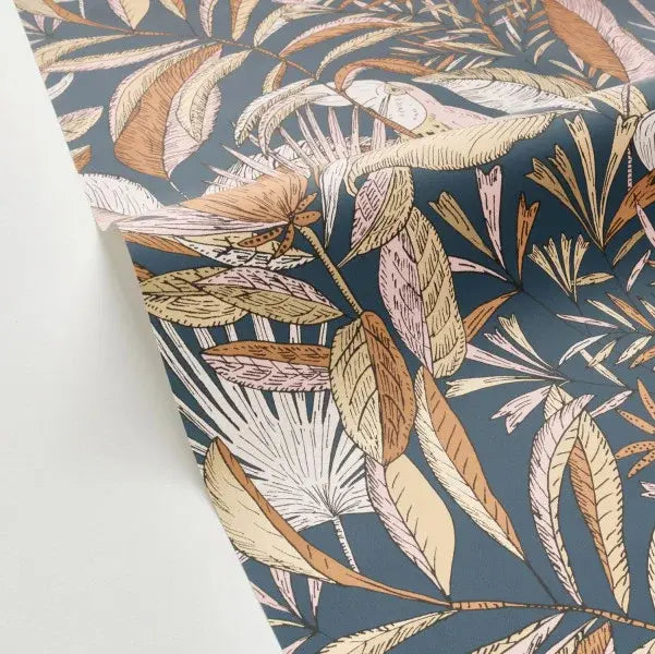 Sample - Jardin Bel Air Garden Leaf Wallpaper -  Blue Gold