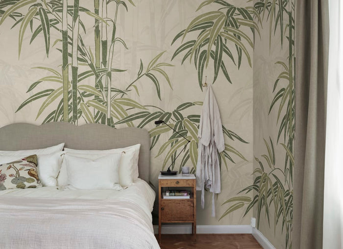 Sample - Leon Bamboo - Green - Custom Sized Wallpaper Mural (per m2)