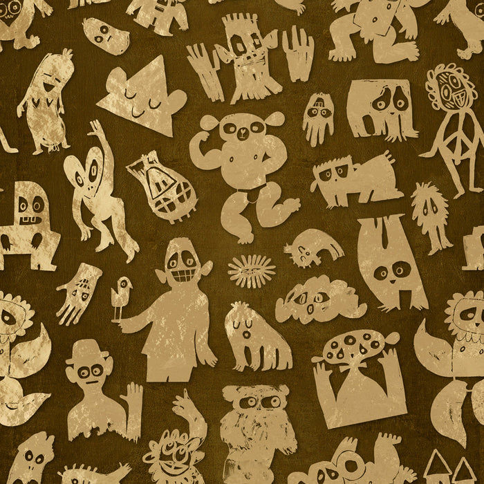 Sample - Love Machine 'Foil Print' by Bas Kosters Wallpaper - Gold on Beige