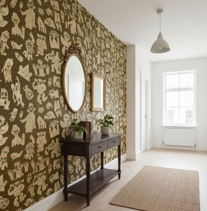 Sample - Love Machine 'Foil Print' by Bas Kosters Wallpaper - Gold on Beige