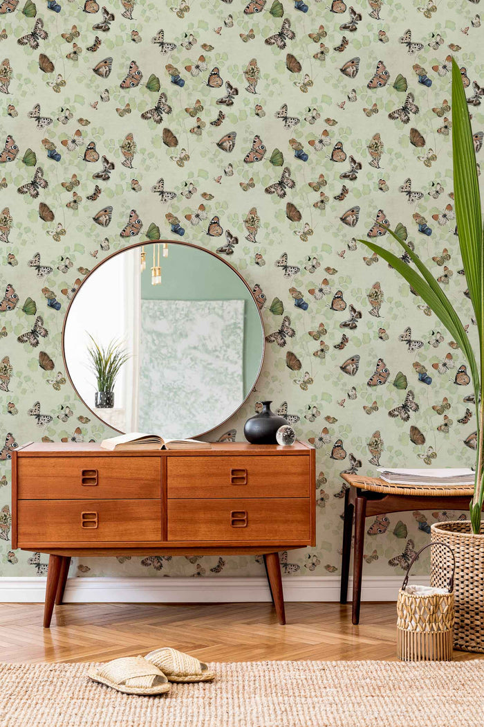 Sample - Magic Butterflies Wallpaper - Maca Green