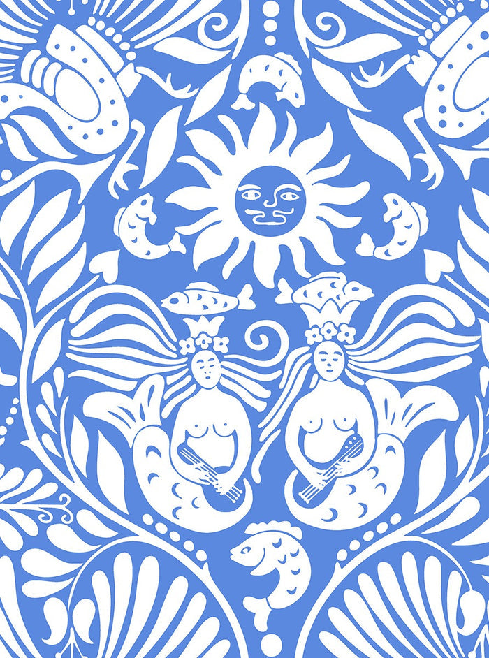 Sample - Mermaid Groove - Custom Sized Wallpaper Mural (per m2) - Blue