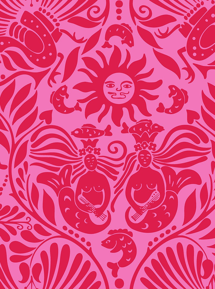 Sample - Mermaid Groove - Custom Sized Wallpaper Mural (per m2) - Red