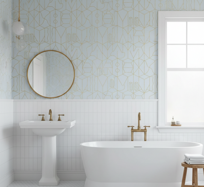 Sample - Never Ending Foil by Suzan Hijink Wallpaper - Gold Blue