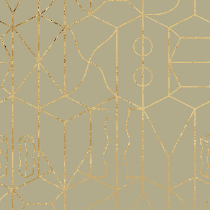 Sample - Never Ending Foil by Suzan Hijink Wallpaper - Gold Green