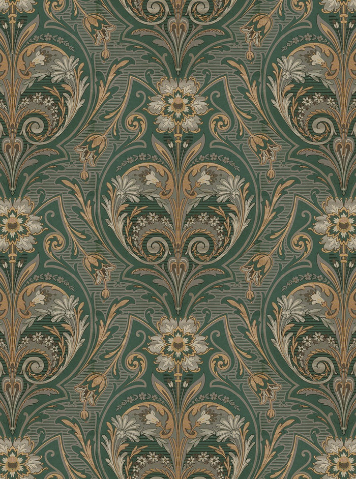 Sample - Oscar Antique Medallion - Custom Sized Wallpaper Mural (per m2) - Green
