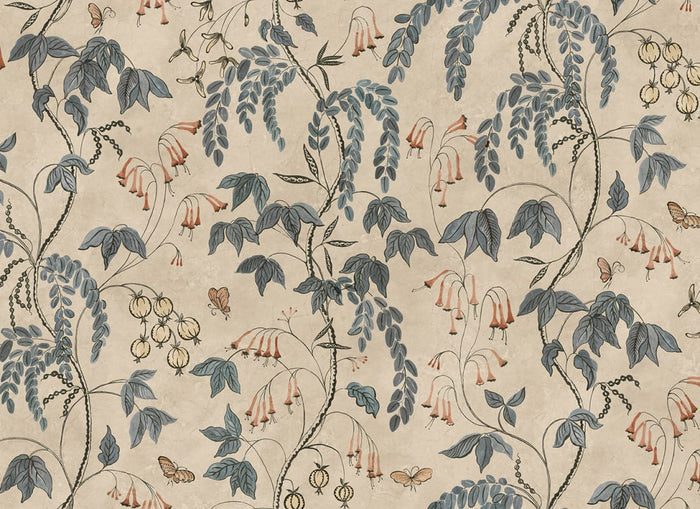 Sample - Ottilia Artistic Botanical Mural Wallpaper - Misty Blue