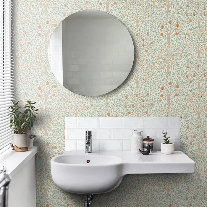 Sample - Pomona Pear Wallpaper - Green/Orange