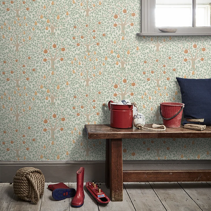 Sample - Pomona Pear Wallpaper - Green/Orange
