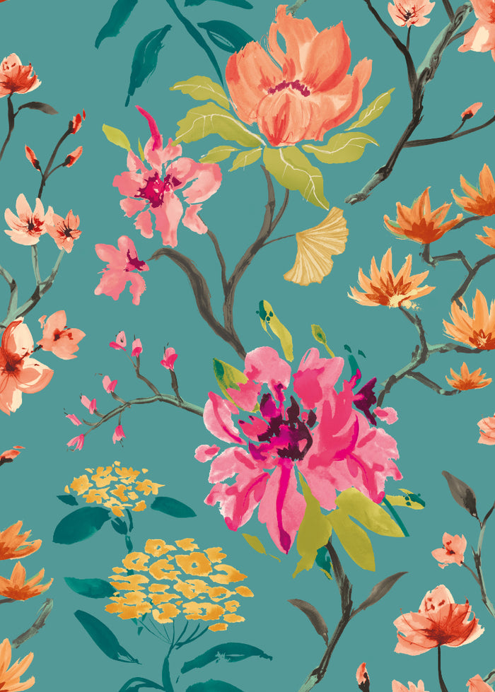 Sample - Saku Wallpaper - Ohpopsi - Peacock & Rose