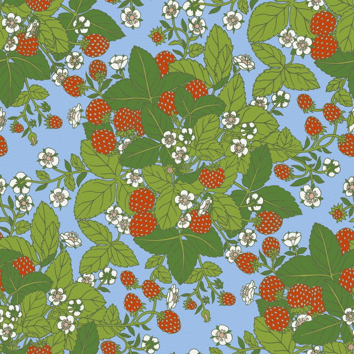Sample - Strawberry Fields - Custom Sized Wallpaper Mural (per m2) - Blue Multi