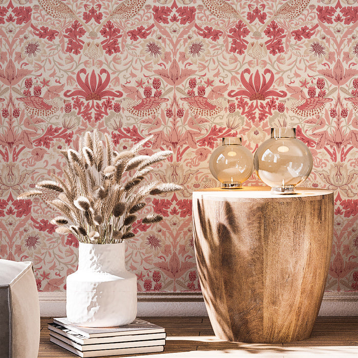 Sample - Strawberry Thief Wallpaper - Madder