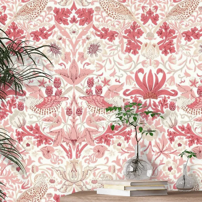 Sample - Strawberry Thief Wallpaper - Madder
