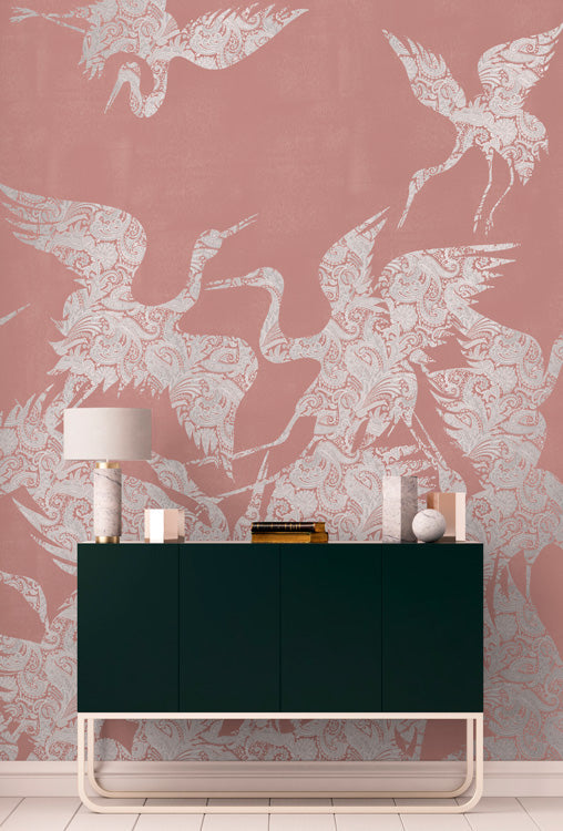 Sample - The Swoop Luxe Wallpaper - Silver Pink