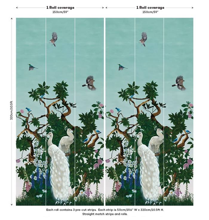 Sample - Vera's Garden - Peacock Wallpaper - Aquamarine