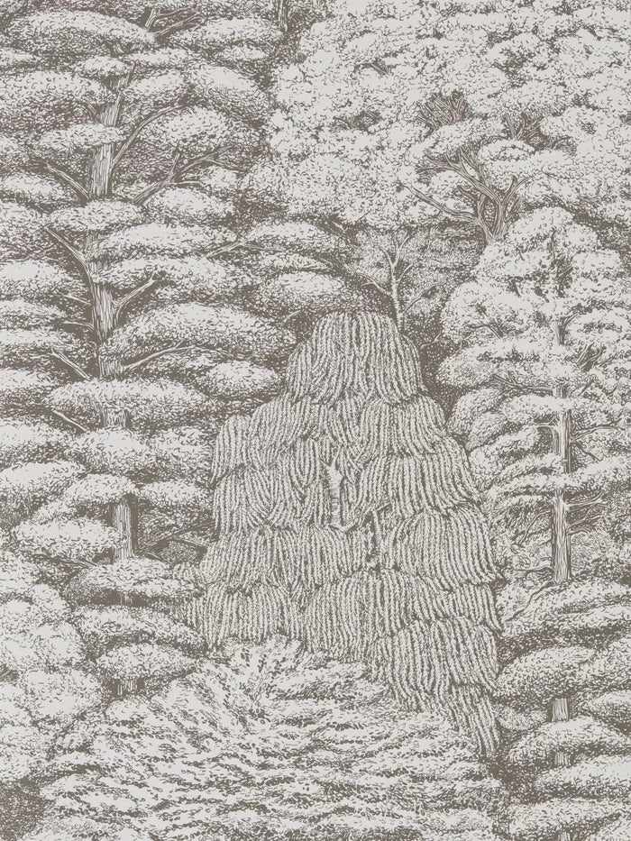 Sample - Woodland Toile Wallpaper - Ivory and Charcoal