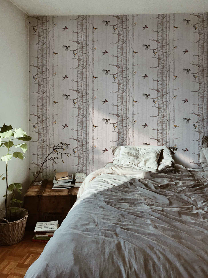 Sample – Birch Trees Wallpaper – Faint Pink