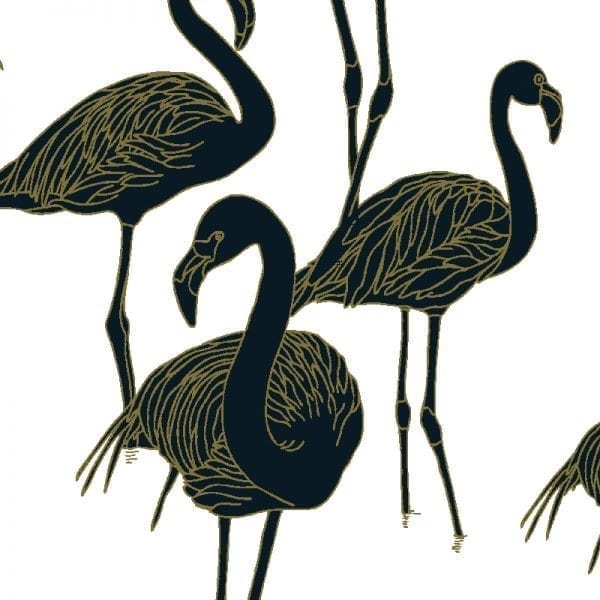 Sample – Deco Flamingo Wallpaper - Super Wide - Gatsby Navy