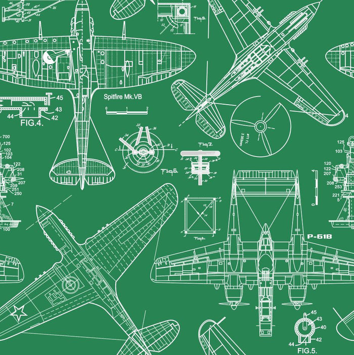 Sample – Zoom Airplane - Forest Green - Custom Sized Wallpaper Mural (per m2)