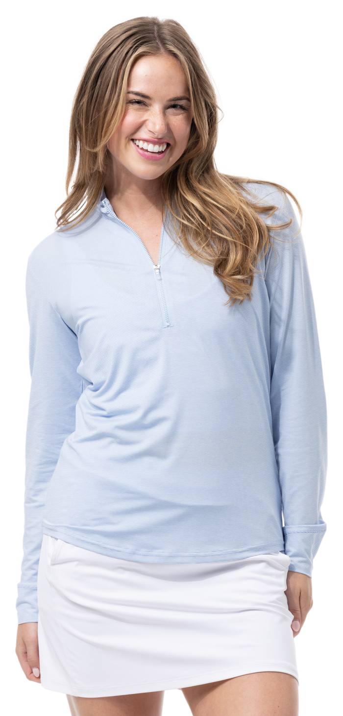 SanSoleil SOLTEK Ice Stripe 1/4 Zip Mock Neck Top