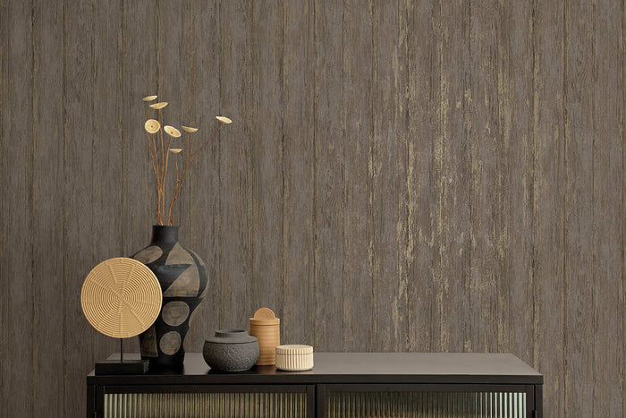 Sapele Wood Panels Wallpaper - Charcoal