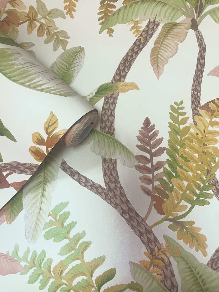 Roll of Saranda wallpaper in Sage/Coral