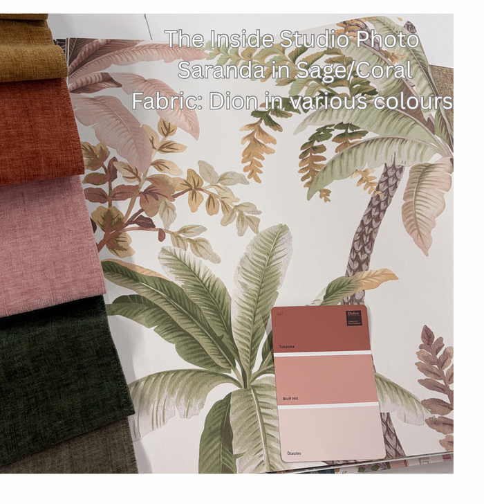 Saranda – Palm Oasis Wallpaper – Sage/Coral