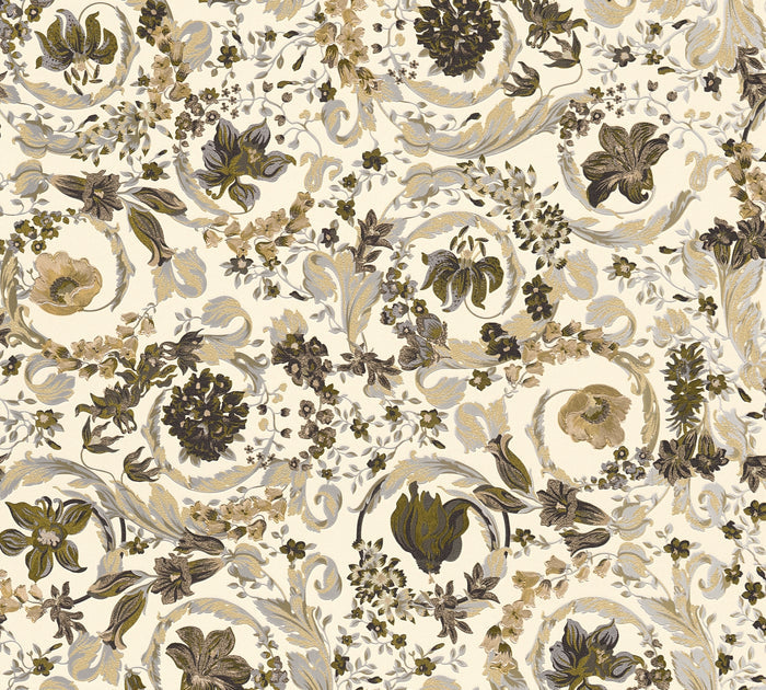 Versace Satin Wallpaper - Beige + Black