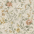Sazanka wallpaper in Neutral/Orange, showing camellia blooms in orange over a beige background
