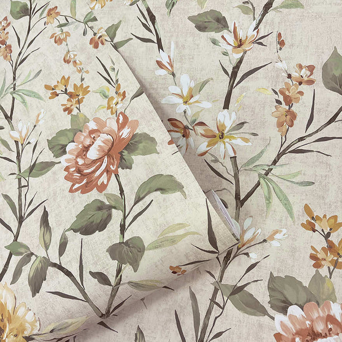 Roll of Sazanka wallpaper in Neutral/Orange